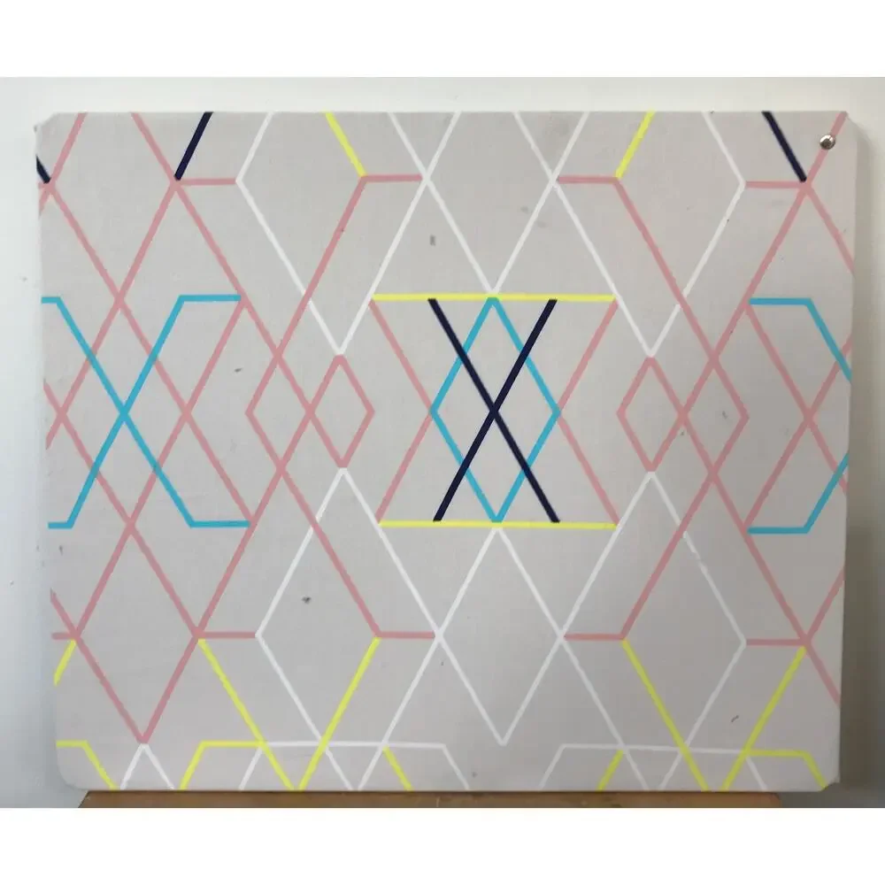 IKEA 2012 Margrethe Odgaard Fabric Push Pin Cork Board Geometric Art 21“ x 18“
